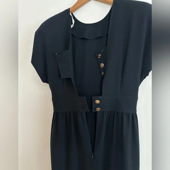 Vintage Liz Claiborne Dress Size 6 Black Knee Length Short Sleeve Cut Out - Picture 7 of 10